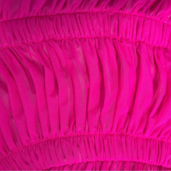 💞NWT HERVE LEGER one-shoulder draped jersey mini dress in neon Pink, size M - Picture 17 of 17